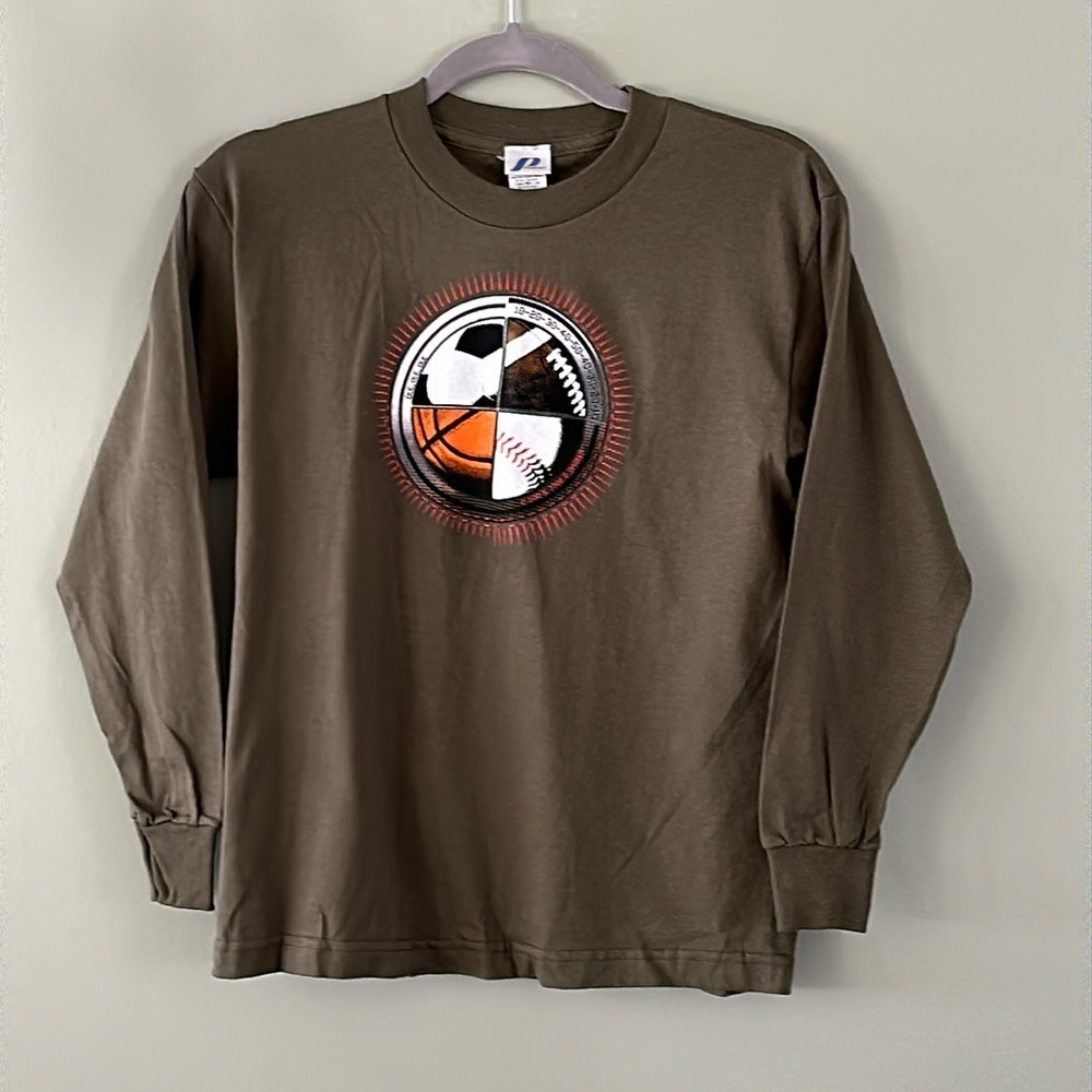 Boys Olive Green Ball Graphic Long Sleeve T Shirt Football Baseball